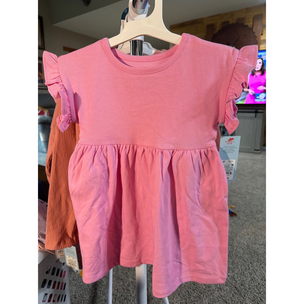 Cat & Jack Toddler Girls Pink Ruffle Sleeve Knit Dress 2T NWT
